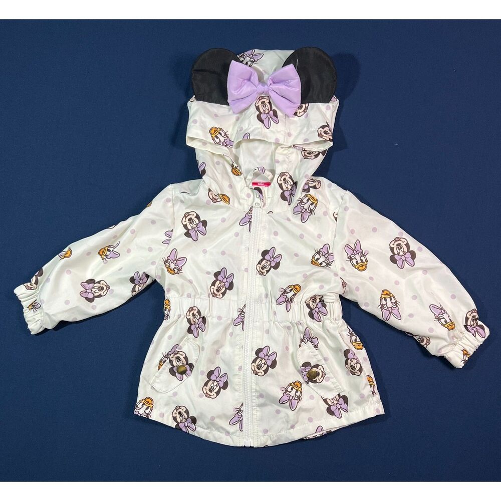 Disney Minnie Mouse Daisy Duck Girls 24M Hooded Windbreaker Jacket 3D Ears Bow